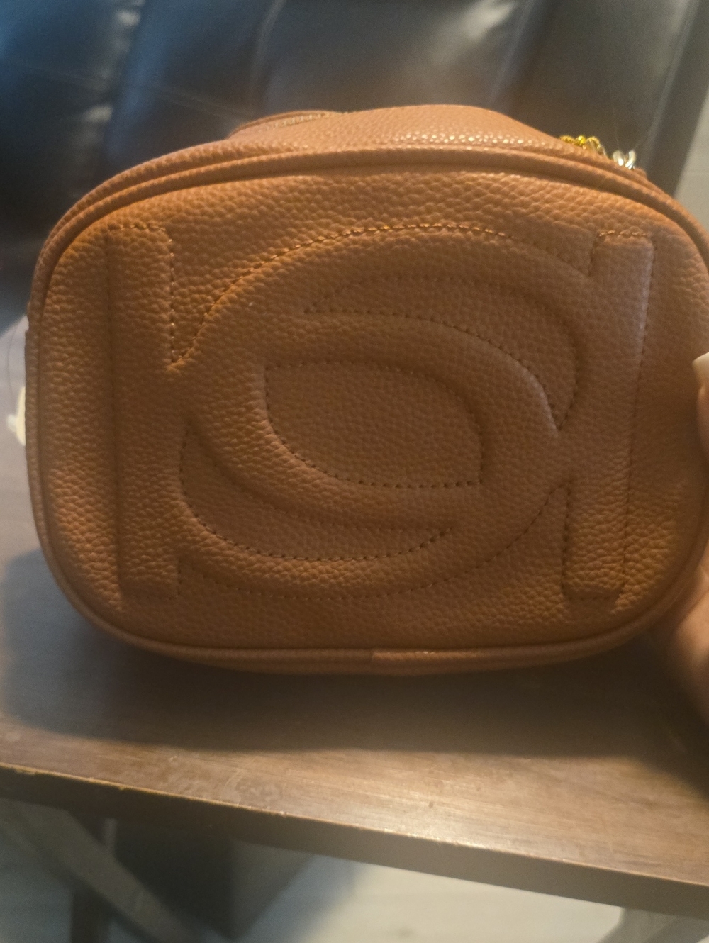 bebe Tan Quilted Crossbody Camera Bag with Gold-Tone Hardware